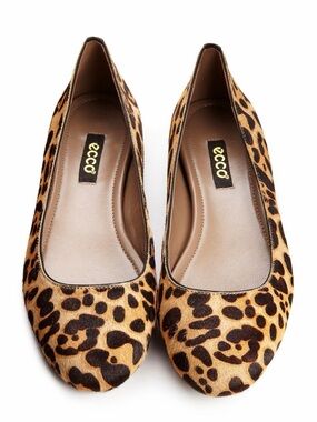 Ecco Leopard-Print Ballet Flats in Tan and Black